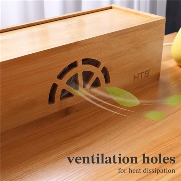 Extra Large Cable Management Box with Lid,Bamboo Cable Box for Cords,PowerStrips - Picture 6 of 6